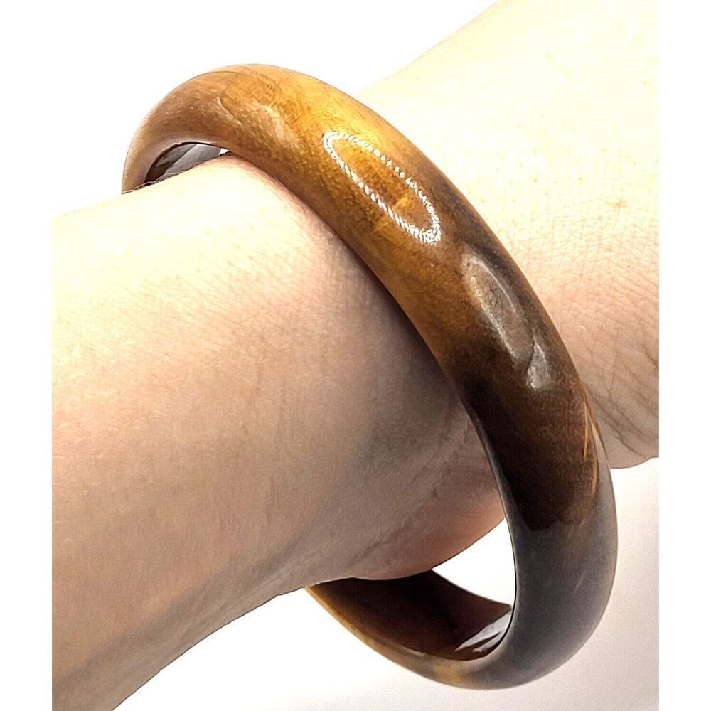 Beautiful Bohemian Artisan Made Lathed Wooden Bangle Bracelet 2.6in dia